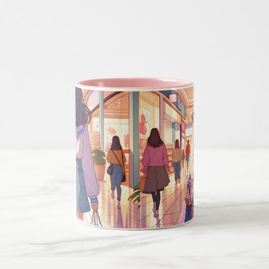 Anime meisje winkelen tweekleurige koffiemok (Center)