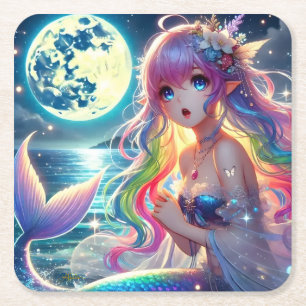 Anime meisje zingende maanlicht pixie regenboog ze kartonnen onderzetters