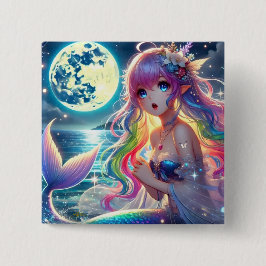Anime Meisje Zingt Maneschijn Pixie Regenboog Zeem Vierkante Button 5,1 Cm