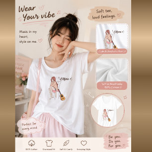 Anime Meisje zittend met kat & Muzieknotities – Es T-shirt