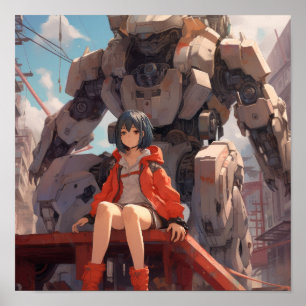 Anime Meisje Zittend op een Reuzenrobot Hand - Stu Poster