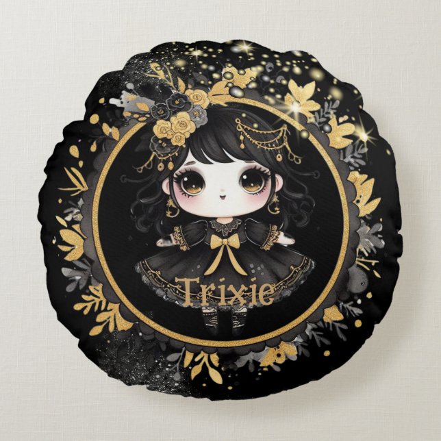 Anime Meisjes Goth Cute Aangepast Decor Cadeau Kaw Rond Kussen (Voorkant)