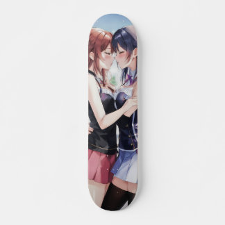 Anime meisjes houden elkaar vast persoonlijk skateboard