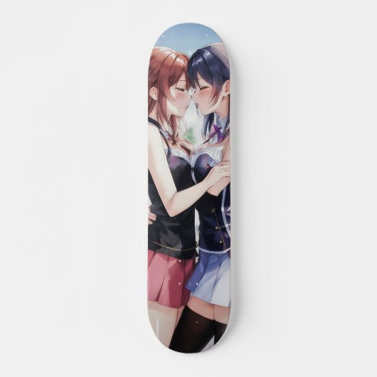 Anime meisjes houden elkaar vast persoonlijk skateboard (Voorkant)