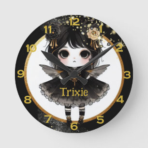 Anime Meisjes Kawaii Gothic Chibi Decor Zwart Goud Ronde Klok