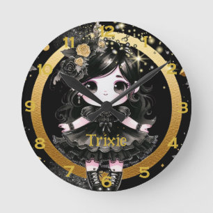 Anime Meisjes Kawaii Gothic Schattige Decor Zwart  Ronde Klok