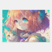 Anime meisjes kleurrijke verjaardag inpakpapier vel (Voorkant 2)