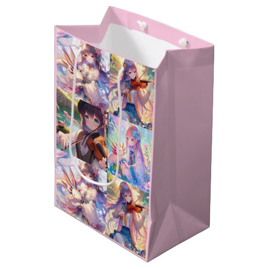 Anime Meisjes met Viool en Axolotls Verjaardag Medium Cadeauzakje (Voorkant Gekanteld)
