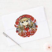 Anime Meisjeskracht Ronde Sticker (Envelop)