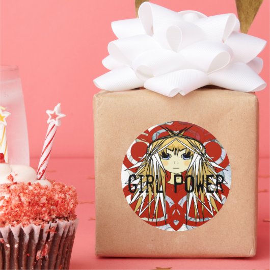 Anime Meisjeskracht Ronde Sticker (Feest)