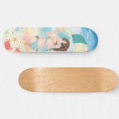 Anime meisjestekenfilms op het strand persoonlijk skateboard (Horizontaal)