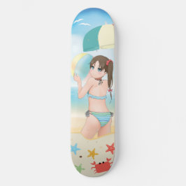 Anime meisjestekenfilms op het strand persoonlijk skateboard