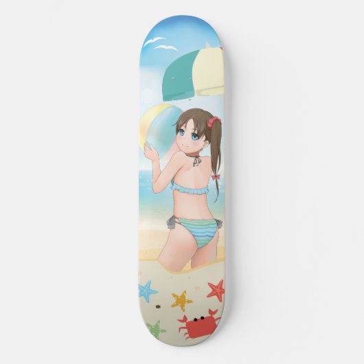 Anime meisjestekenfilms op het strand persoonlijk skateboard (Voorkant)