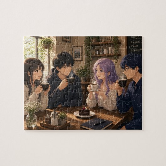 Anime mensen die koffie drinken legpuzzel (Horizontaal)