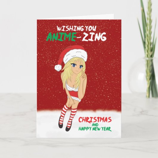 Anime Merry Kerstmis en Nieuwjaar Feestdagen Kaart (Voorkant)