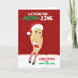 Anime Merry Kerstmis en Nieuwjaar Feestdagen Kaart