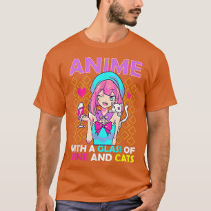 Anime met een glas wijn en katten t-shirt