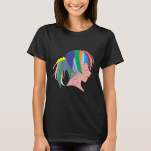 Anime met kleurrijk haar t-shirt
