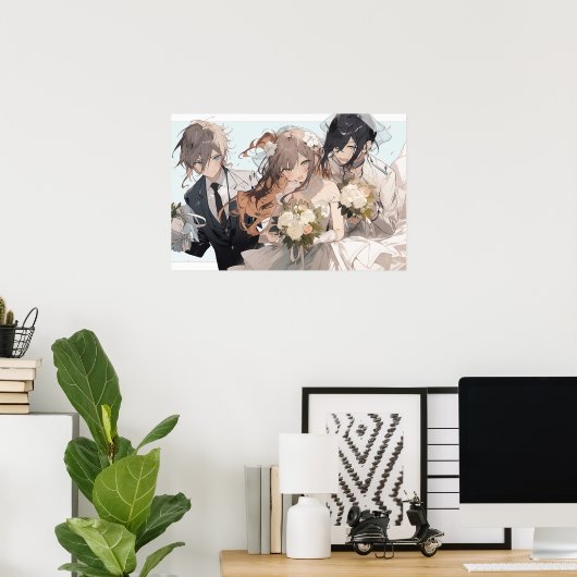 Anime MFM polyamoureuze driekruitbruiloft Poster (Thuiskantoor)