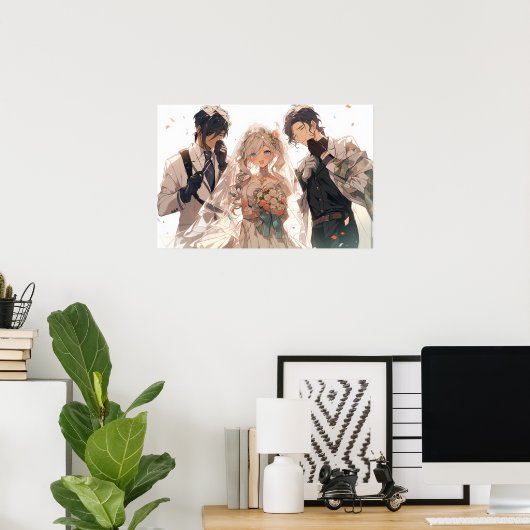 Anime MFM polyamoureuze driekruitbruiloft Poster (Thuiskantoor)
