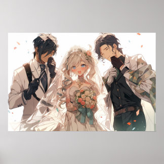 Anime MFM polyamoureuze driekruitbruiloft Poster
