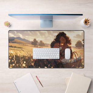 Anime moeder in een ochtend weide bureaumat