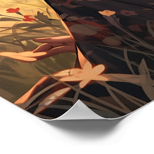 Anime moeder in een ochtend weide poster (Hoek)