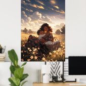 Anime moeder in een ochtendweide - Ultra hoog Poster (Thuiskantoor)