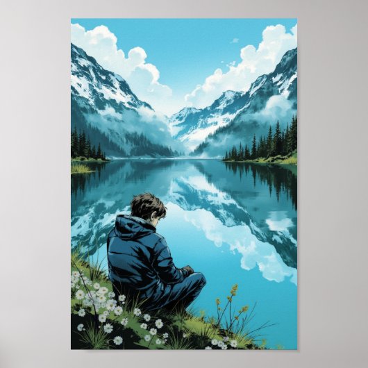 Anime Mountain Lake Serenity Wall Art Poster (Voorkant)