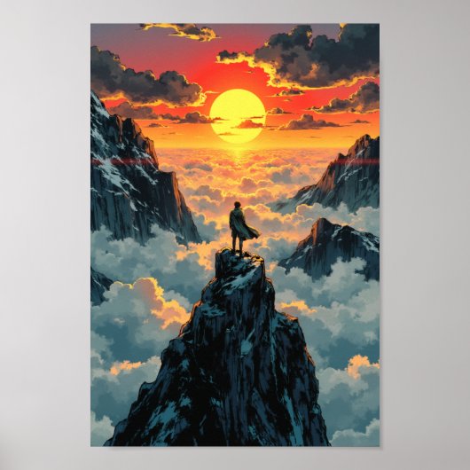 Anime Mountain Summit Sunrise Wall Art Poster (Voorkant)
