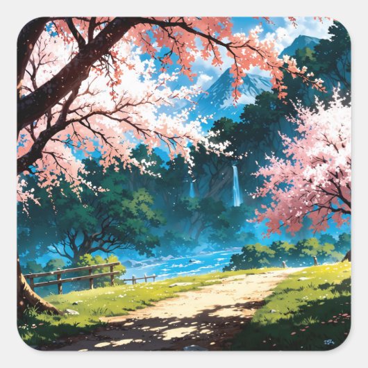 Anime natural landscape vierkante sticker (Voorkant)