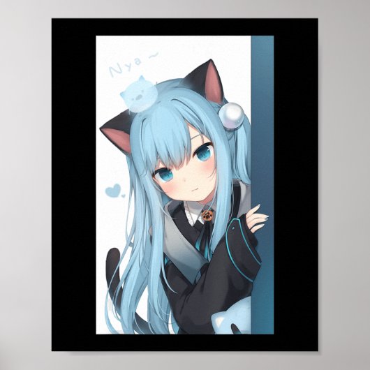 Anime Neko Cat Girl Pastel Kawaii Japans Waifu O Poster (Voorkant)