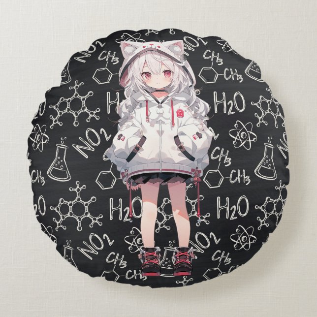 Anime Neko Chemical Formula Sierkussen Rond Kussen (Voorkant)