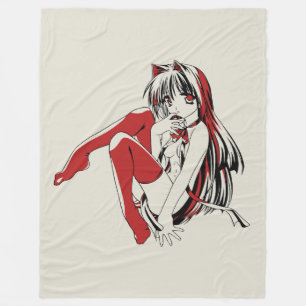 Anime Neko Kat Meisje, Schattig Pittig Furry, RBP Fleece Deken