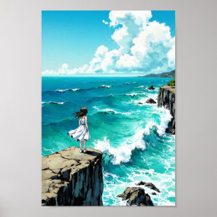 Anime Oceaan Klif Bries Muur Kunst Poster