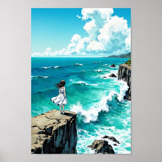 Anime Ocean Cliff Breeze Wall Art Poster (Voorkant)