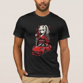 Anime Oni Meisje met Rode Sportauto T-Shirt