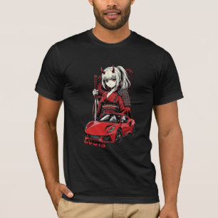Anime Oni Meisje met Rode Sportauto T-Shirt