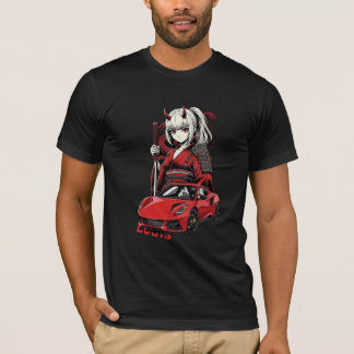 Anime Oni Meisje met Rode Sportauto T-Shirt