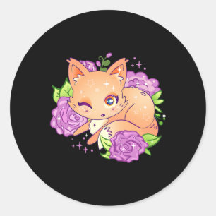 Anime Otaku Fox Children Baby Flowers Kawaii 190 Ronde Sticker