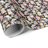 Anime Overload Leuk Patroon Zwart BG Cadeaupapier (Rol Hoek)