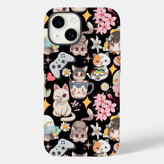 Anime Overload Leuk Patroon Zwart BG Case-Mate iPhone Case (Achterkant)