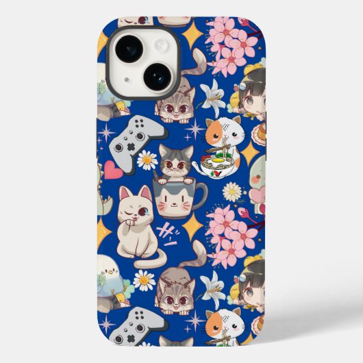 Anime Overload Schattig Patroon Blauw BG Case-Mate iPhone Case (Achterkant)