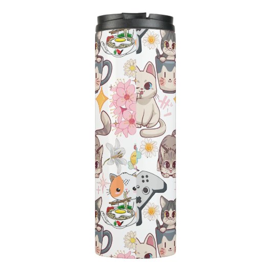 Anime Overload Schattig Patroon D Grijs BG Thermosbeker (Achterkant)