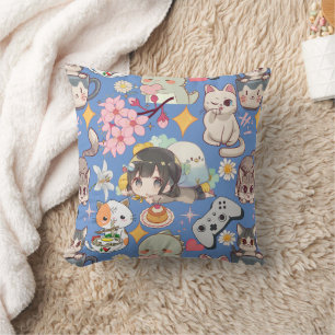 Anime Overload Schattig Patroon L Blauw BG Kussen