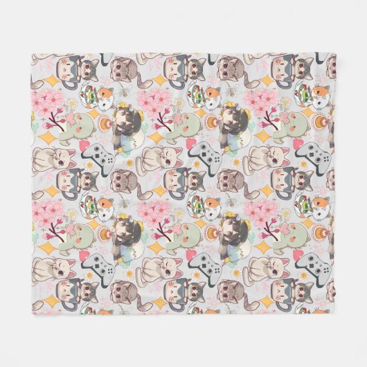 Anime Overload Schattig Patroon L Grijs Fleece Deken (Voorkant (Horizontaal))