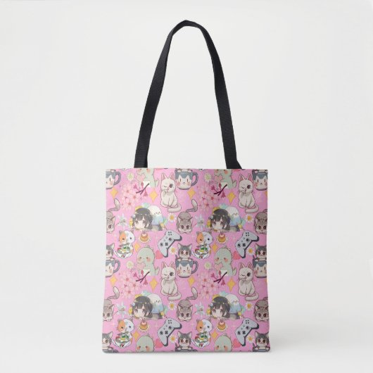 Anime Overload Schattig Patroon L Roze BG Tote Bag (Voorkant)