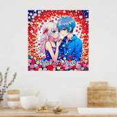 Anime paar, bloemen gepersonaliseerd poster (Keuken)