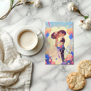 Anime paar kleurrijke bruiloft