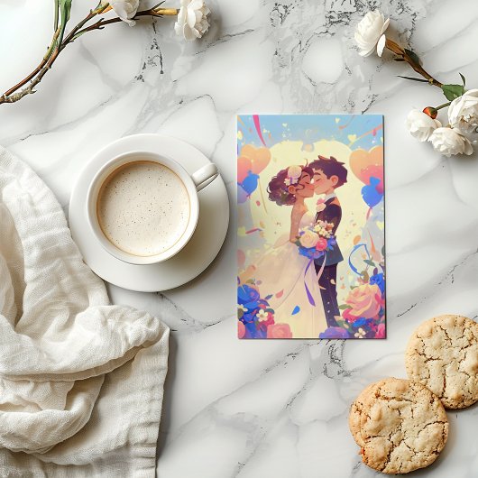 Anime paar kleurrijke bruiloft